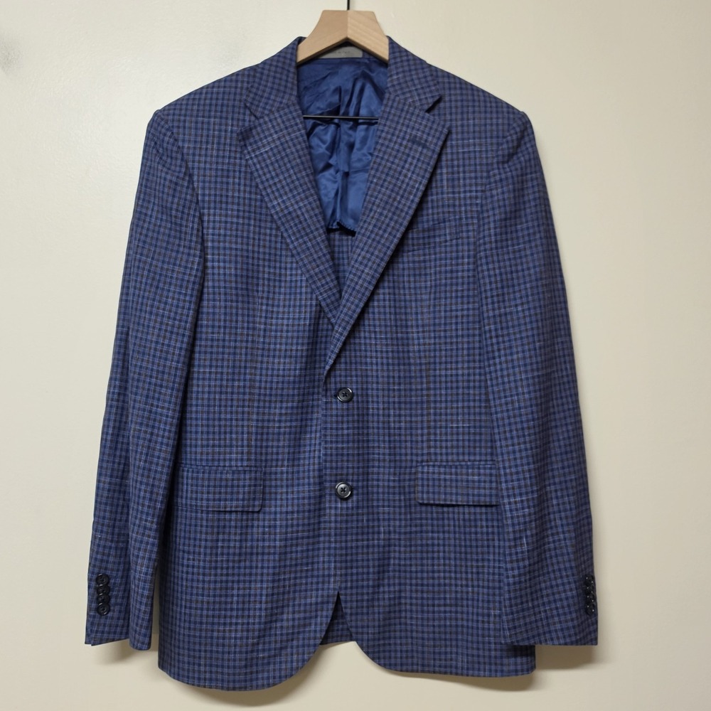 Corneliani Unstructured Blazer US 38R IT 48R Wool Silk Linen‎ Blue Check Italy